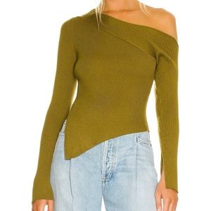camila coelho shauna off shoulder green sweater top